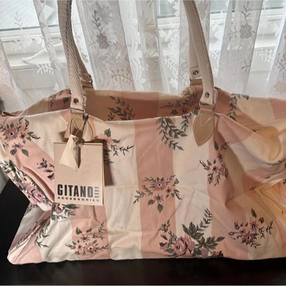 NWT Gitano Floral Striped Tote Bag – Pink & Cream Canvas